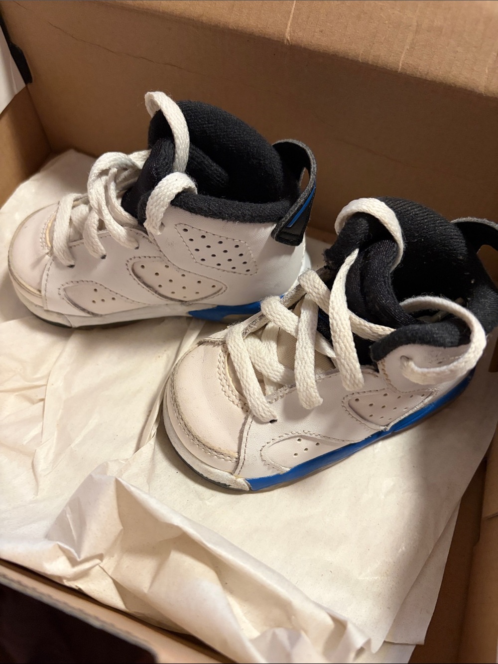 Kids White and Blue High-Top Sneakers